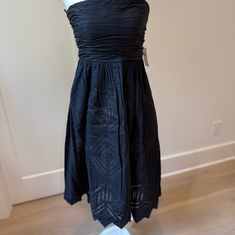 Anthropologie Blue Strapless Pleated Cocktail Dress